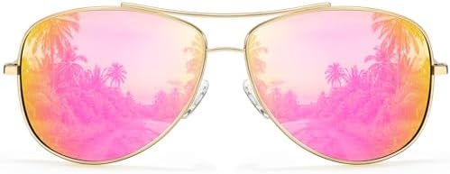Aviator Lightweight Polarized Sunglasses, Gold / Pink