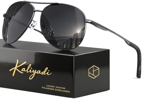 Aviator Lightweight Polarized Sunglasses, Gun Frame / Grey