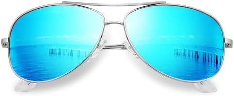 Aviator Lightweight Polarized Sunglasses, Silver / Ice Blue
