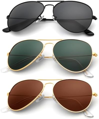 Aviator Sunglasses, 58mm, 3-Pack