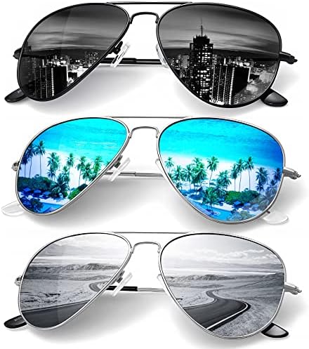 Classic Aviator Polarized Sunglasses, 58mm, 3-Pack