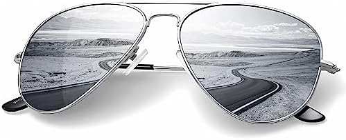 Classic Aviator Polarized Sunglasses, 58mm, Silver