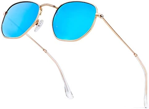 Hexagon Polarized Sunglasses, Gold / Blue (Hexagonal)