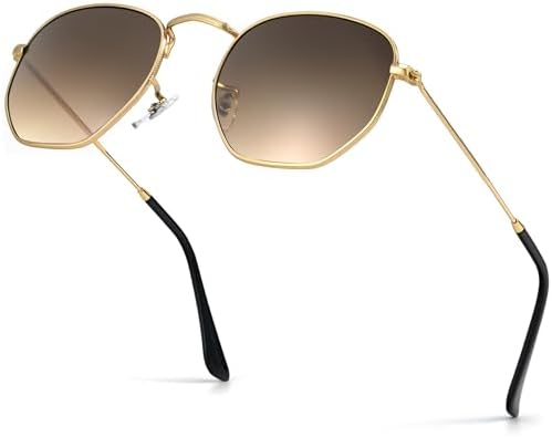 Hexagon Polarized Sunglasses, Gold / Gradient Brown (Glass Len