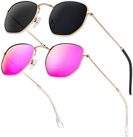Hexagon Polarized Sunglasses, Gold / Grey / Pink (Hexagonal)