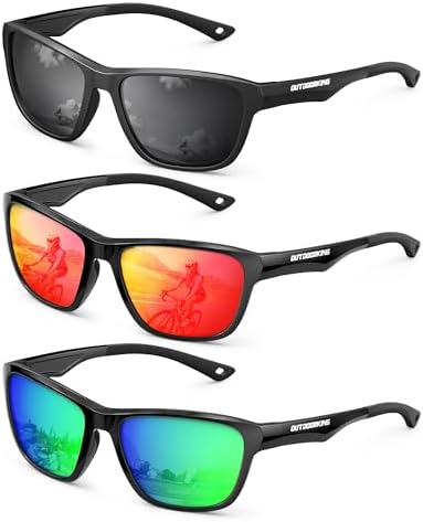 Lightweight Polarized Sunglasses for Driving & Fishing, Black / Green / Red