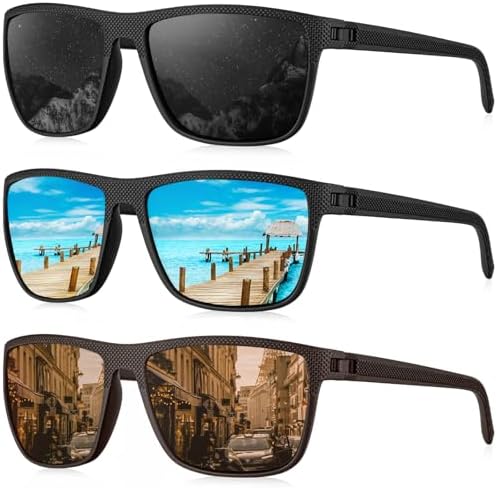 Lightweight Polarized Sunglasses for Driving & Fishing, Black/Ice…