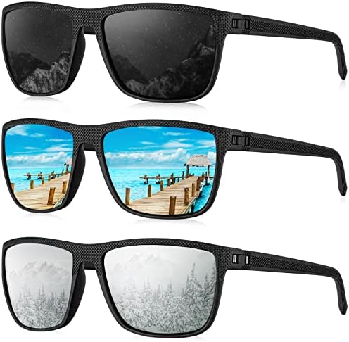 Lightweight Polarized Sunglasses for Driving & Fishing, Black/Ice…