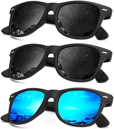 Mirror Lens Polarized Sunglasses, 3-Pack, Black / Blue