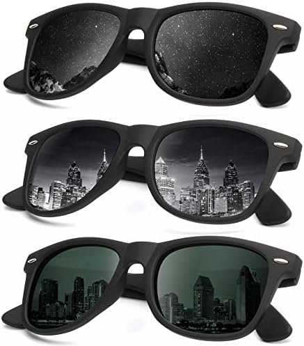Mirror Lens Polarized Sunglasses, 3-Pack, Black / Gradient Grey / Olive