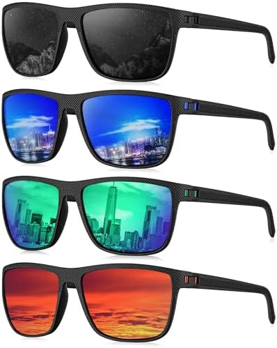 Polarized Sunglasses for Driving & Fishing, Black / Dark Blue / Green / Red
