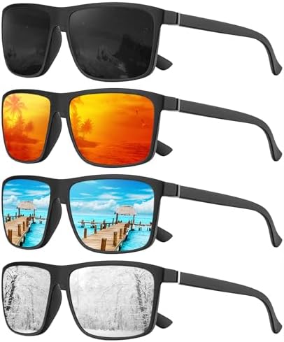 Polarized Sunglasses for Driving & Fishing, Black / Red / Ice Blue / Silver