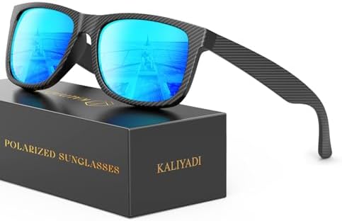 Polarized Sunglasses for Driving & Fishing, Black Striped Frame Ice Blue