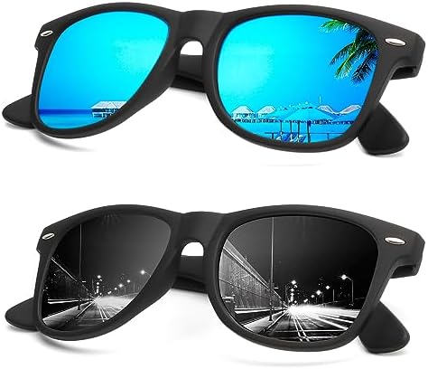 Retro Polarized Sunglasses for Driving, Black / Blue