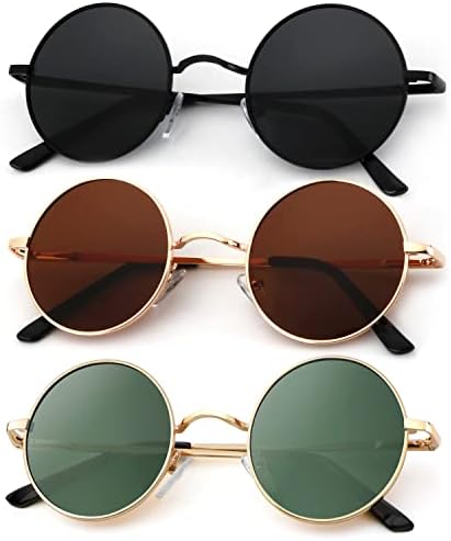 Round Halloween Polarized Sunglasses, Black / Golden Frame Brown Lens