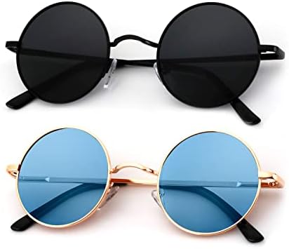 Round Halloween Polarized Sunglasses, Black / Golden Frame Clear Blue Lens