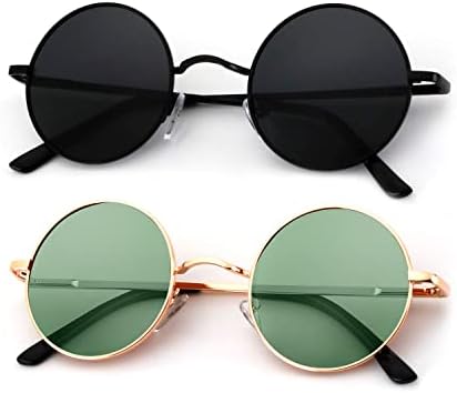 Round Halloween Polarized Sunglasses, Black / Golden Frame Clear Green Lens