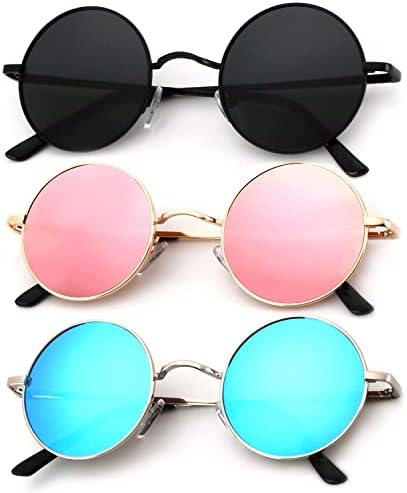 Round Halloween Polarized Sunglasses, Black / Golden Frame Pink Lens