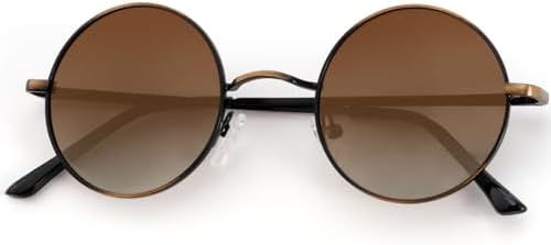 Round Halloween Polarized Sunglasses, Bronze Frame Gradient Brown Lens