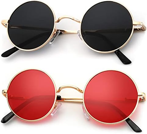 Round Halloween Polarized Sunglasses, Golden Frame Black Lens