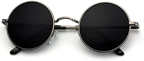 Round Halloween Polarized Sunglasses, Gunmetal Frame Black Lens