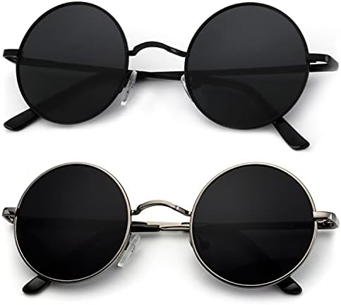 Round Retro Polarized Sunglasses, 45mm, 2-Pack, Hippie