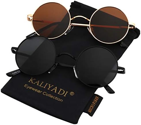 Round Retro Polarized Sunglasses, 45mm, 2-Pack, Metal