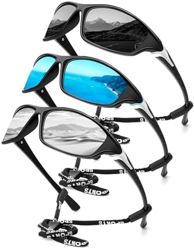 Sport Polarized Sunglasses for Driving & Fishing, Black / Ice Blue / Silver
