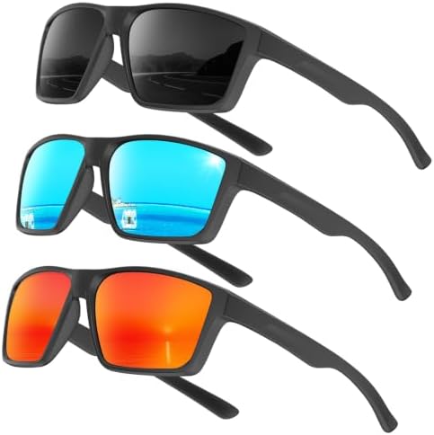 Sport Polarized Sunglasses for Driving & Running, Black / Ice Blue / Red