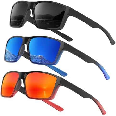 Sport Polarized Sunglasses for Driving & Running, Glossy / Dark Blue / Red