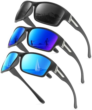 Sport Polarized Sunglasses for Fishing & Golf, Black / Ice Blue / Dark Blue