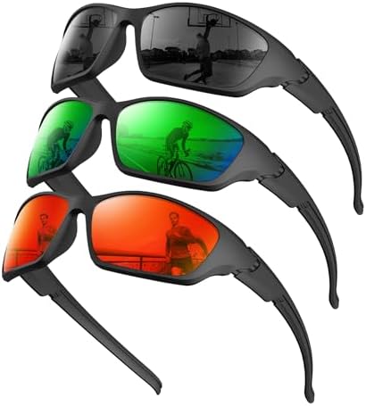 Sport Polarized Sunglasses for Fishing & Running, Black / Blue Green / Red
