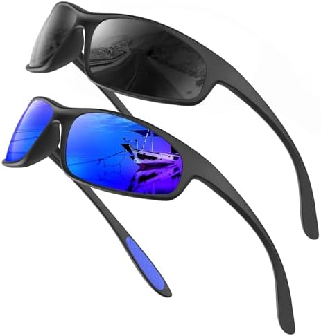 Sport Polarized Sunglasses for Fishing & Running, Black / Dark Blue