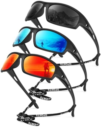 Sport Polarized Sunglasses for Fishing & Running, Black / Ice Blue / Red