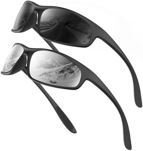 Sport Polarized Sunglasses for Fishing & Running, Black / Silver