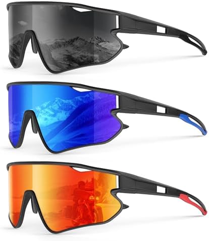 Sport Polarized Sunglasses for Running & Cycling, Black / Dark Blue / Red