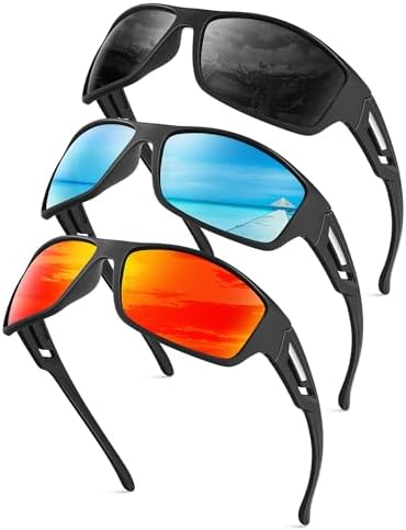 Sport Polarized Sunglasses for Running & Cycling, Black / Ice Blue / Red