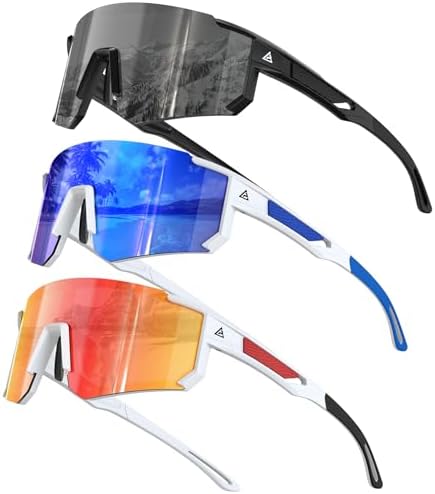 Sport Sunglasses for Fishing & Running, Black / White / Dark Blue / Red